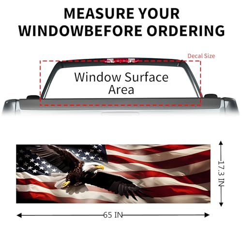 Image of Back Window Decals for Trucks - 65x17.3 in American Flag Window Decal Rear Window Decals for Truck Decor, Creative Truck Rear Window Decal for Personalized Decoration - Eagle-6-S