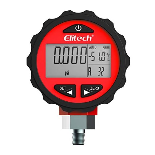Elitech PG-30Pro Red Refrigeration HVAC Digital Pressure Gauge for 87+ Refrigerants with Backlight -14.5-800 PSI 1/8'' NPT