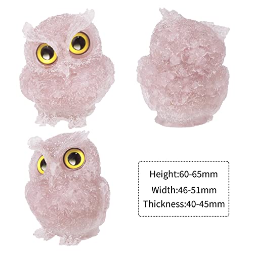 KYEYGWO Rose Quartz Cute Crystal Owl Figure Ornaments Decorative Resin Bird Statues for Home Office Table Mini Stone Animal Sculpture Talisman Micro Landscape - Image 2