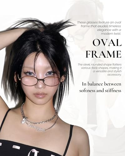 Image of SODQW Titanium Oval Blue Light Glasses for Women, Trendy Small Office-Siren Bayonetta Glasses with Clear Lens