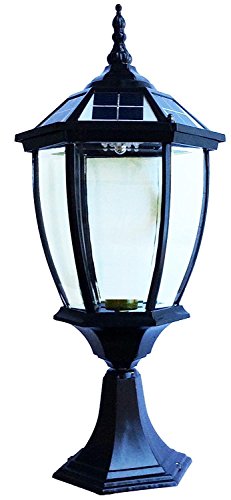 Extra Large Round Solar Post Cap Lights or Pillar, Diameter: 9.8 Inch; Height: 20.5 Inch. (Black) Extra Large Round Solar Post Cap Lights or Pillar, Diameter: 9.8 Inch; Height: 20.5 Inch. (Black)