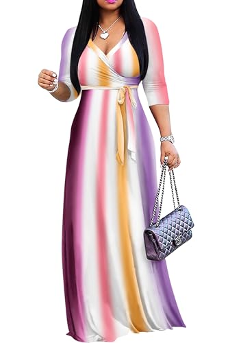 Image of FANDEE Plus Size Maxi Dress for Women Casual Summer Sundress V-Neck 3 /4 Sleeve