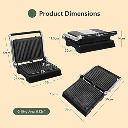 RELAX4LIFE Kontaktgrill 1800W, Elektrogrill Sandwichmaker Paninimaker, Sandwichtoaster 3 in 1, Grilltoaster 90℃-230℃, Indoor Grill mit Antihaftbeschichteten & Abnehmbaren Platten – Bild 8