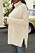 LILLUSORY Womens Turtleneck Oversized Tunic Fall Sweaters 2022 Long Batwing Sleeve Spilt Hem Pullover Knit Sweater Tops Apricot