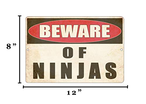 Rogue River Tactical VV1504 Funny Sarcastic Metal Tin Sign Ninja Wall Decor Man Cave Bar Yard Wall Warning Beware Of Ninjas thumb #2