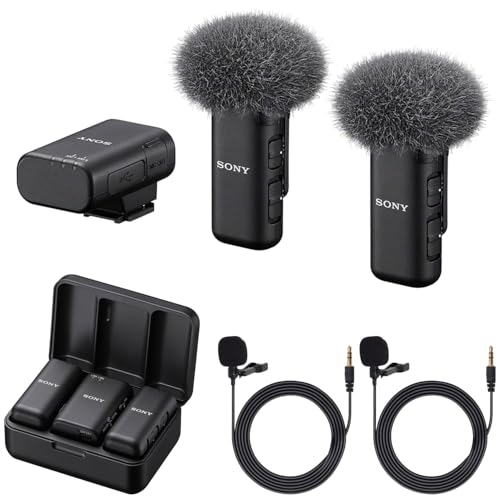 Sony Dual-Channel Wireless Microphone ECM-W3 (2 TX + 1 RX + Charging Case) Noise Cancellation, Low-Cut Filter, for iPhone, Android, Camera Bundle with, 2X Turnstile Omnidirectional Lavalier Mics
