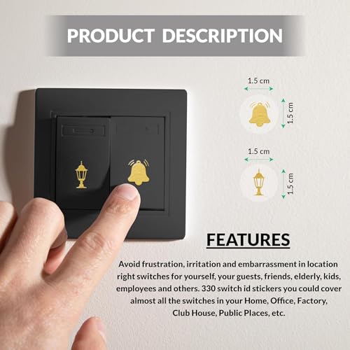 Image of Golden Switch Board Stickers for Home and Office - 330 Self Adhesive Electric White Switch Board Covers, Vinyl Transparent Stickers for Lightbulb, Fan, AC, Stickers (Gold)