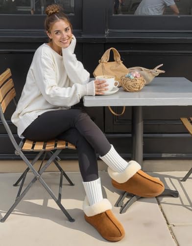 HomeTop Women's Closed-back Slippers Faux Wool Warm Non-slip Outdoor Indoor House Shoes with Fuzzy Collar2