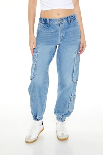 Forever 21 Women's Mid-Rise Denim Cargo Joggers3