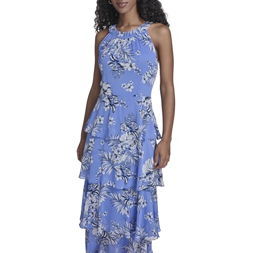 Image of Tommy Hilfiger Women's Sleeveless Halter Neck Tiered Skirt Maxi Dress