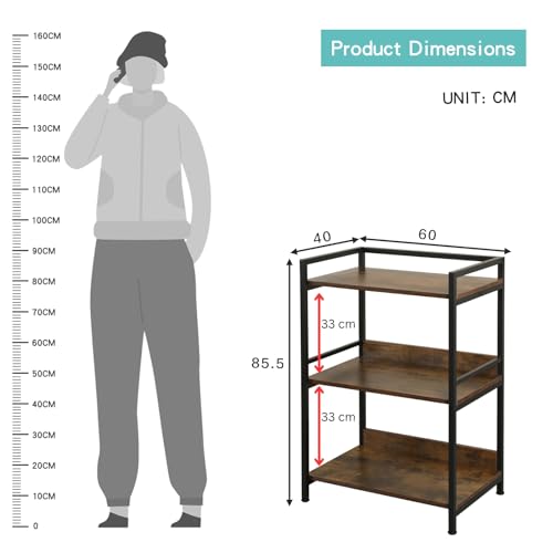 Image of HOME CUBE 3-Tier Metal Storage Shelf with Wooden Shelves, Kitchen Organizer Rack, Microwave Stand, Bookshelf, Standing Shelf Units, Multipurpose Storage Rack for Living Room, Office, Garage, Shops