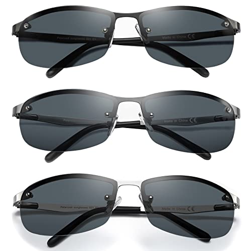 Image of 3 Pack Polarized Sunglasses for Men, Semi-Rimless Frame Driving Fishing Sun glasses UV400 Block Glare /Blue Light