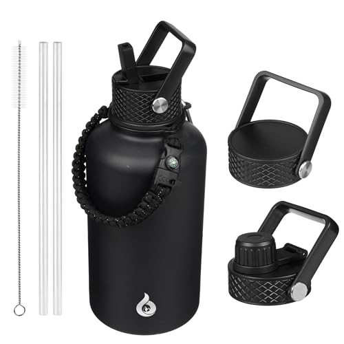 BJPKPK Half Gallon Insulated Water Bottles with Straw Lid, 64oz Large Water Jug, Stainless Steel...