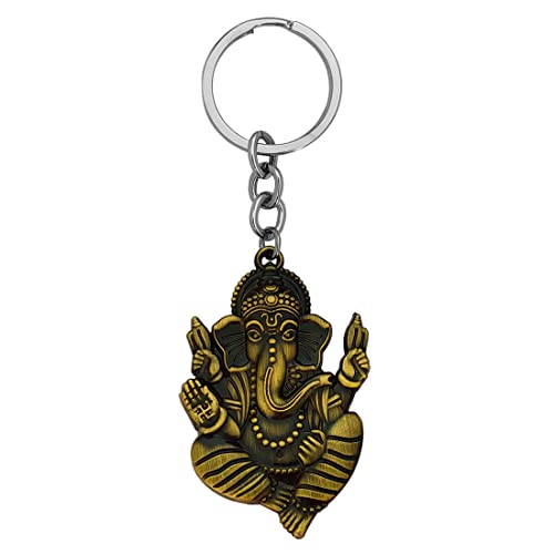 M Men Style Hindu God of Beginnings Lord Shree Ganesh Shiva Medallion with Chain Zinc Green Metal 00 Keychain and Keychain Gift for Men Women Green Free Size Green, Green, Talla Única