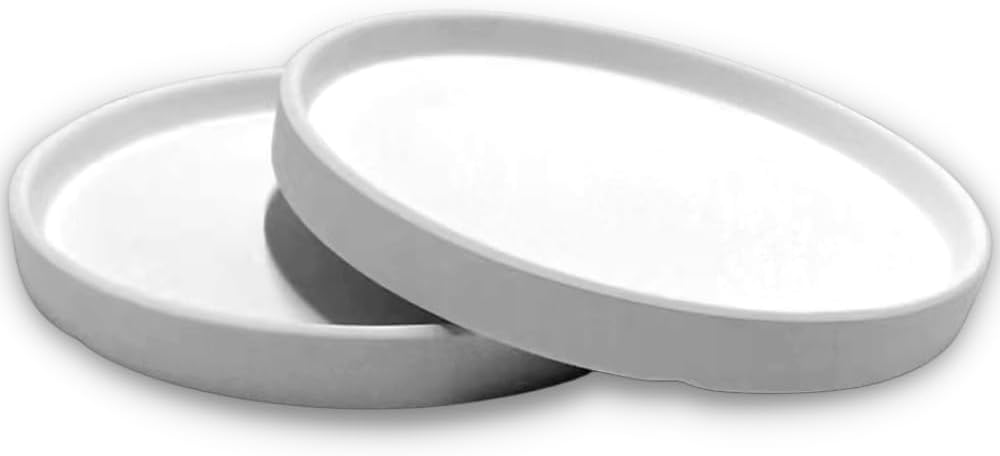 Braque Ceramic Plant Saucer Pot Tray 7 Inch, 2 Pack Round Matte White Flower Plant Saucers for Holding Water Drips and Soil, Ceramic Drainage Tray for Plant Pots, Include Silicone Feet Protect Surface