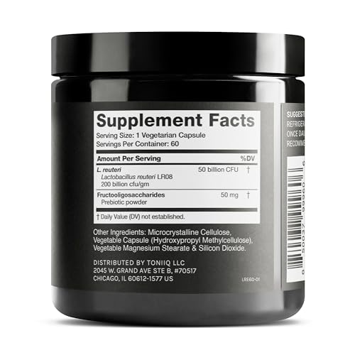 Image of Toniiq 50 Billion CFU Lactobacillus Reuteri Probiotic 50mg per Serving - L Reuteri Probiotics - Highest CFU Count Lactobacillus Reuteri Probiotic - 60 Vegetarian Capsules - 60 Servings