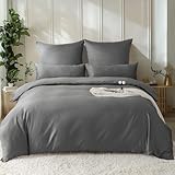 SOULFUL Bettwäsche 135x200 Baumwolle Satin,100% Langstapelige Baumwolle Seidig Luxus Bettwäsche-Set mit Reißverschluss, Oeko-Tex Zertifiziert,1 Bettbezug 135x200 & 1 Kissenbezug 80x80,Kohlegrau