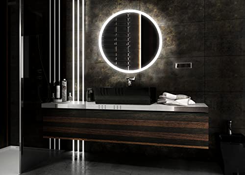 Badspiegeldesign - Badezimmerspiegel mit LED Beleuchtung l RADLUX Durchmesser: 70 cm l Runder Wandspiegel für Badezimmer l Spiegel mit Einer farbneutralen LED-Lampe zirka 4000K Cover