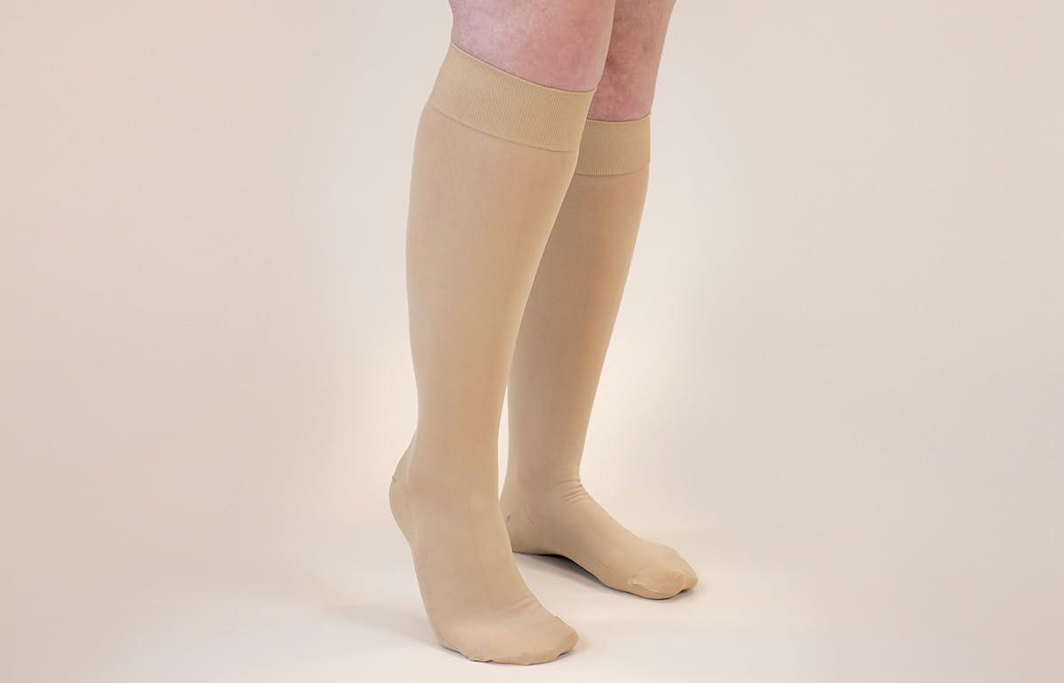 Lymphedivas Beige Medical Graduated Compression Sock Pair 20-30mmHg