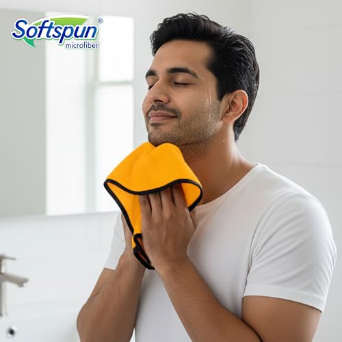 Image of SOFTSPUN Microfiber Hand & Face Wipes 280 GSM 20x30 Cms, 4 Piece Towel Set, (Orange) Super Soft & Silky for Hand, Face and Body - Hypoallergenic Sensitive Skin Wipes & Washcloths.