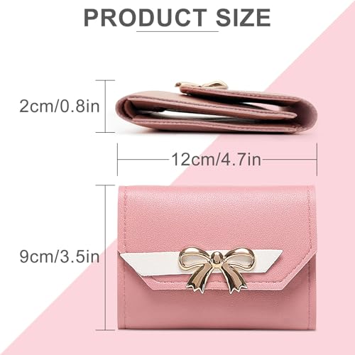 Women Purse Bifold Slim Leather Purse Soft Ladies Wallet with Bowknot and Buckle Women’s Wallet with ID Window (Blue)3