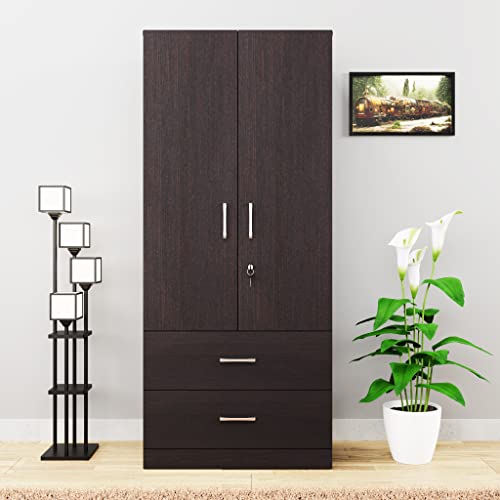 Image of VIKI Wardrobe | Wooden Almirah for Clothes,Door for Bedroom, 2 Door Wardrobe with Drawer & Hanging Space (Dark Wenge - 40D x 80W x 180H) | 1 Year Warranty | Free Assembly
