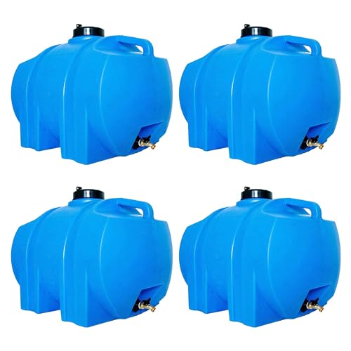 WaterPrepared 4 Pack Portable Water Tank, Plastic Handle & Hose Spigot, 35 Gallon, Blue