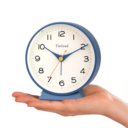 Image of Tinload 4.5 inch Battery Operated Retro Analog Alarm Clock, Small Silent Bedside Desk Clock,Lighted on Demand, Battery Operated, Snooze, for Living Room, Bedroom, Bedside, Desk(Blue)