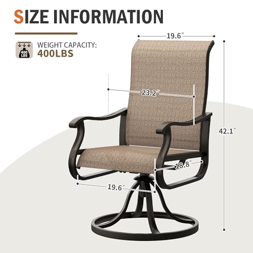 UDPATIO Patio Swivel Chairs Set of 4, Outdoor Patio Dining Chairs with All Weather Textilene Black Metal Frame for Lawn Garden Backyard, Brown - Image 3