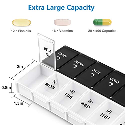 Image of DANYING Extra Large Pill Organizer 2 Times a Day, XL Weekly Pill Box 2 Per Day, AM PM Pill Case, Day Night Pill Container 7 Day, Vitamin Case Twice a Day, Black & White