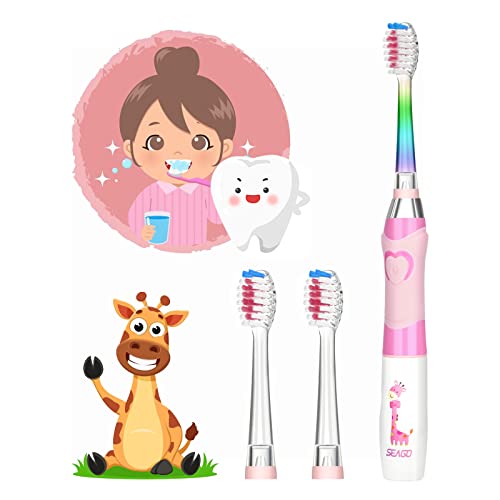 Seago - Cepillo de dientes eléctrico para niños, con batería, suave, con temporizador, para niños (a partir de 4 años), color rosa