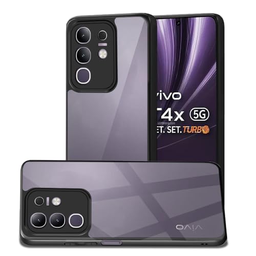 AESTMO Vivo T4X 5G / iQOO Z10X 5G / Vivo Y31 Pro 5G Back Cover | 360° Protection | Crystal Clear Hard Back Transparent | Compatible with MagSafe Accessories (PC+TPU, Black Bumper)
