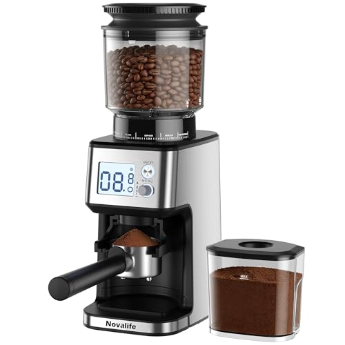 Conical Burr Coffee Grinder 51 Precise Grind Settings Automatic Coffee Grinder Smart Dual Control LED Display 1-12 Cups with Portafilter Holder Anti-StaticStainless Steel Memory Function