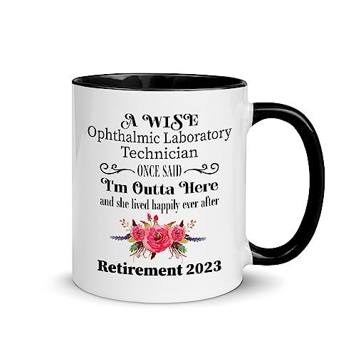 Retirement Gifts for Ophthalmic Laboratory Technician - I'm Outta Here Mug for Women Female - Her Cute Floral Flowers Gift Ideas Retired Moving Farewell Party Happy Retirement 2023