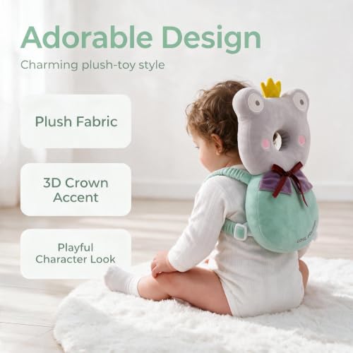 Image of Baby Head Protection Backpack - Soft Lightweight Fall Cushion for Toddlers During Crawling & Walking, Helps Ease Impact from Backward Tumbles(Green Frog)
