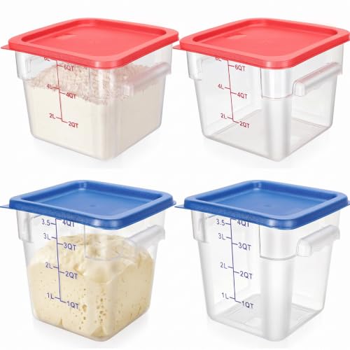 Image of Lallisa 4 Pcs 8qt & 4qt Clear Food Storage Containers with Lids Handles and Scales, Stackable Plastic Square Food Storage Containers for Dough Proofing Baking Kitchen Restaurant(Red, Blue)