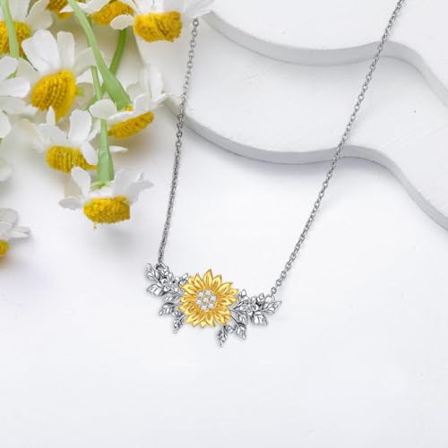 Sterling Silver Diamond Sunflower Necklace for Women, 0.07 cttw Lab Grown Diamonds, Sunflower Pendant, 18+2 Inch Chain, Fine Jewelry, Romantic Style, Women's Jewelry3