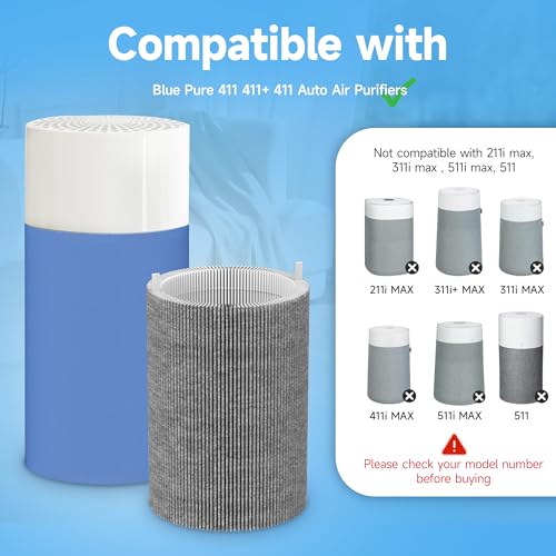 Image of 2 Packs Upgraded 411 Mix HEPA Carbon Replacement Filter Compatible with Blue Pure 411, 411+, 411 Auto & Mini Air Cleaner Purifier with 2pcs Outer Cloth Pre-Filter Cover