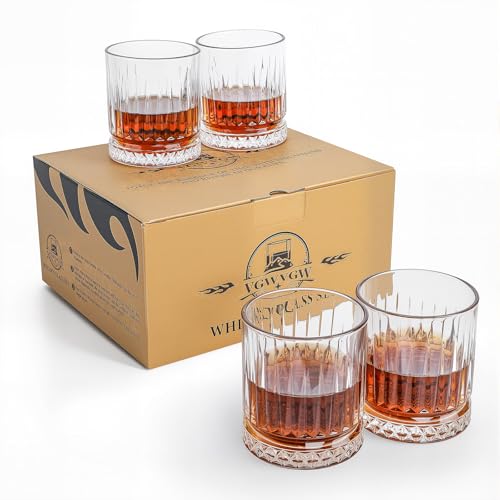 VGWVGW Whiskey Glass Set of 4，12 oz Bourbon Glass, Lead-Free Crystal Old Fashioned Glass Set...