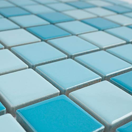 Bt-Pm19 1" X 1" Square Creamy Blue Porcelain (Polished Finish) Floor & Wall Tile & Pool Tile Mosaic Tile 11-3/4 In. X 11-3/4 In. X 6Mm (Thickness) 1 Sheet=0.97 Sqt (1 Sheet) #TOP3