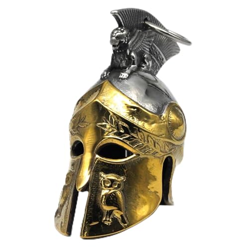 Image of Motorcycle Biker Roman Gladiator Warrior Spartan Helmet Guardian Bell Luck Gremlin Ride Bell Hanger or Lucky KeyChain