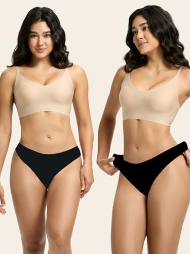 Image of Seamless Thong Period Underwear for Women Teens Light Flow Moisture Wicking Side Leak Prevention Panties 3 Pack