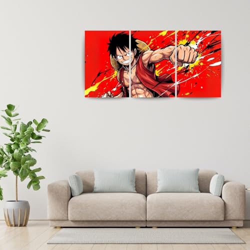 Image of One Piece Anime Manga Poster, One Piece Character Design Wall Poster 3 Panal - A4 Size, 300 GSM, Wall Decor Posters Wall Art For Bedroom, Living room, Office, Dining Room,No Frame (Luffy-4)