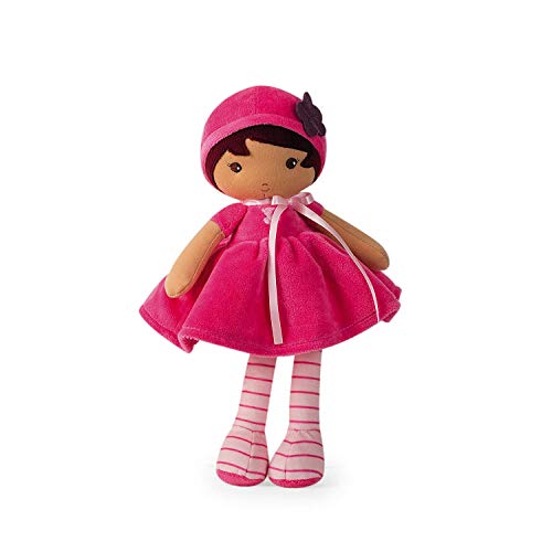Kaloo Tendresse My First Fabric Doll Emma K 12.5â€ Soft Plush Figure in Bright Pink Dress and Pink Striped Tights with Baby Safe Embroidered Face Machine Washable for Ages 0+, One Color