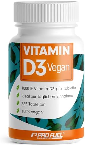 Vitamin D3 VEGAN 1000 IE - 365 Tabletten - Jahresvorrat Vitamin D3 - mit Premium-Rohstoff RAWD3® - zur täglichen Einnahme - laborgeprüft mit Zertifikat - 100% vegan
