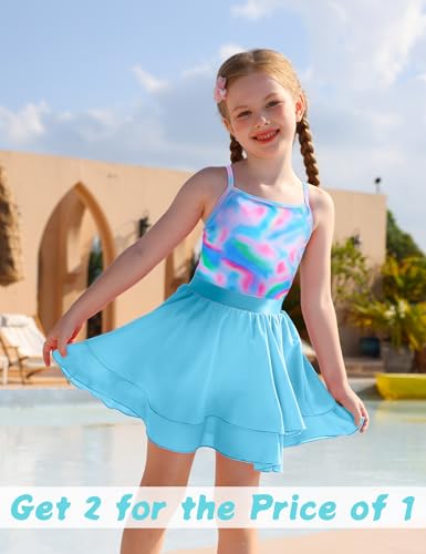 Image of Girls Swimsuit One Piece Bathing Suit Sleeveless Swimwear Matching Skirts for Toddler Kids Swim Surfing