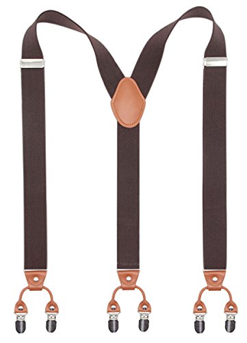 Image of Men's Heavy Duty Y-Back Suspenders, 6 Strong Metal Clips Adjustable Elastic Straps for Work, Tuxedos, and Daily Wear