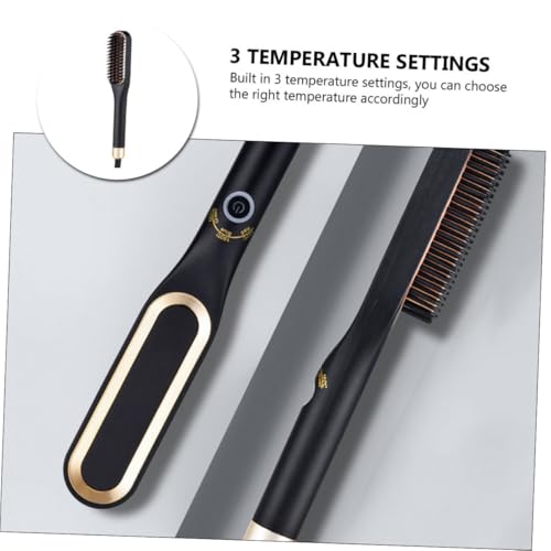 Plancha para el cabello y barba CHILDWEET eléctrica con cepillo, 3 niveles de temperatura, portátil mini, enchufe estadounidense dorado, ideal para cabello corto y barba miniatura 7