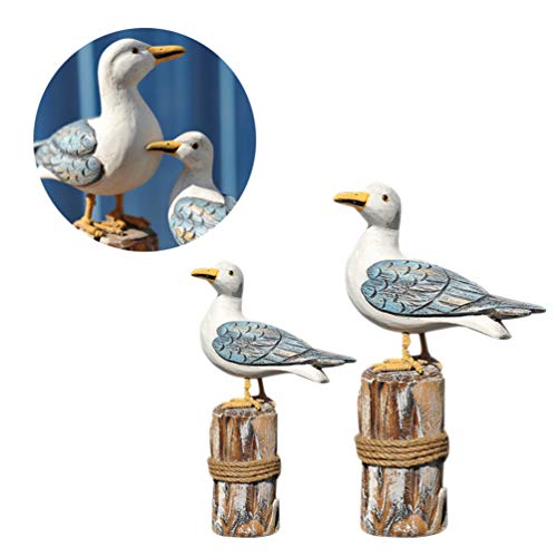 Artibetter 2Pcs Nautical Seabird Figurines Wooden Seabird Sculpture Small Seagull Statues Mediterranean Style Seagull Ornament For Bedroom Living Room #TOP3