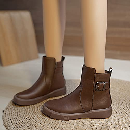 PTLLEND Western Stiefeletten Damen Quadratische Fersen Schnallenriemen Kurze Booties Runde Zehenschuhe Schaftweite S – Bild 3